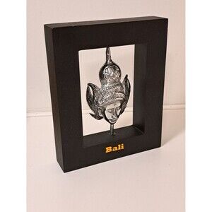 Indonesian Art Bali Silver Head In Black Frame Wall Hanging